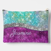 Cute iridescent paars blauwgroen faux glitter mono etui (Achterkant)