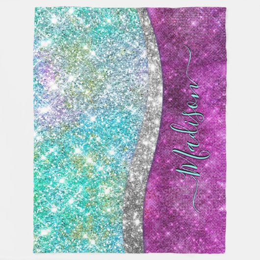 Cute iridescent paars blauwgroen faux glitter mono fleece deken (Voorkant)