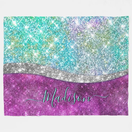 Cute iridescent paars blauwgroen faux glitter mono fleece deken (Voorkant (Horizontaal))