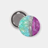Cute iridescent paars blauwgroen faux glitter mono magneet (Voorkant / Achterkant)