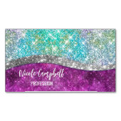 Cute iridescent paars blauwgroen faux glitter mono magnetisch visitekaartje (Voorkant)