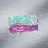 Cute iridescent paars blauwgroen faux glitter mono magnetisch visitekaartje (Voorbeeld)