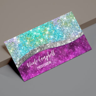 Cute iridescent paars blauwgroen faux glitter mono magnetisch visitekaartje