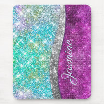 Cute iridescent paars blauwgroen faux glitter mono