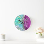 Cute iridescent paars blauwgroen faux glitter mono ronde klok (Huis)