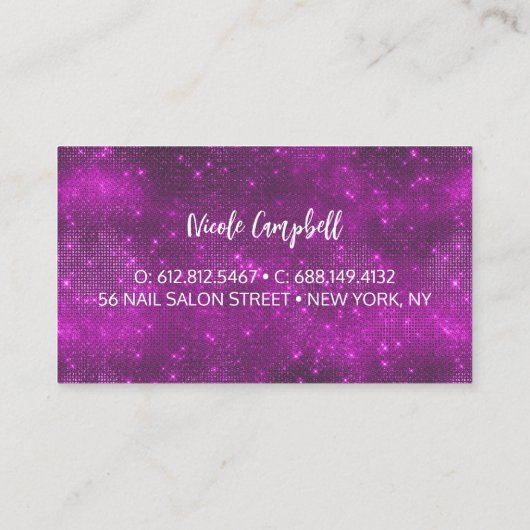 Cute iridescent paars blauwgroen faux glitter mono visitekaartje (Achterkant)