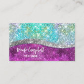 Cute iridescent paars blauwgroen faux glitter mono visitekaartje (Voorkant)