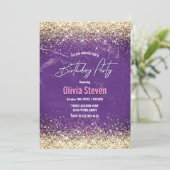 Cute iridescent paars goudfaux glitter monogram kaart (Staand voorkant)