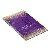 Cute iridescent paars goudfaux glitter monogram notitieboek (Rechterzijde)