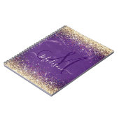 Cute iridescent paars goudfaux glitter monogram notitieboek (Linkerzijde)