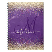 Cute iridescent paars goudfaux glitter monogram notitieboek (Voorkant)