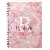 Cute iridescent roos gold faux glitter monogram notitieboek (Voorkant)