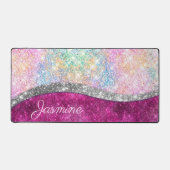 Cute iridescent roze faux glitter monogram bureaumat (Voorkant)