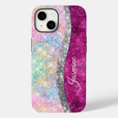 Cute iridescent roze faux glitter monogram Case-Mate iPhone case (Achterkant)