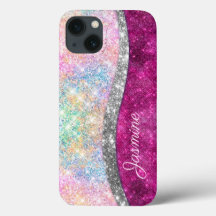 Cute iridescent roze faux glitter monogram