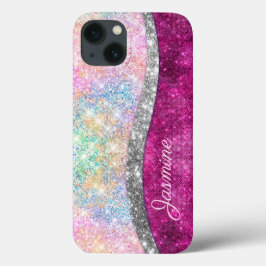 Cute iridescent roze faux glitter monogram Case-Mate iPhone case
