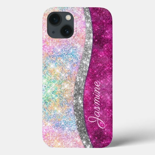 Cute iridescent roze faux glitter monogram Case-Mate iPhone case (Achterkant)