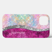 Cute iridescent roze faux glitter monogram Case-Mate iPhone case (Achterkant (horizontaal))