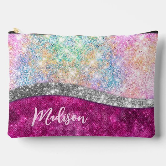 Cute iridescent roze faux glitter monogram etui (Voorkant)