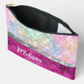 Cute iridescent roze faux glitter monogram etui (Open)