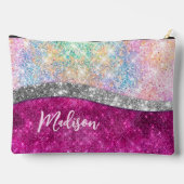 Cute iridescent roze faux glitter monogram etui (Achterkant)