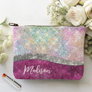 Cute iridescent roze faux glitter monogram etui