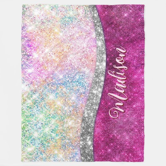 Cute iridescent roze faux glitter monogram fleece deken (Voorkant)