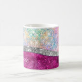 Cute iridescent roze faux glitter monogram koffiemok (Center)