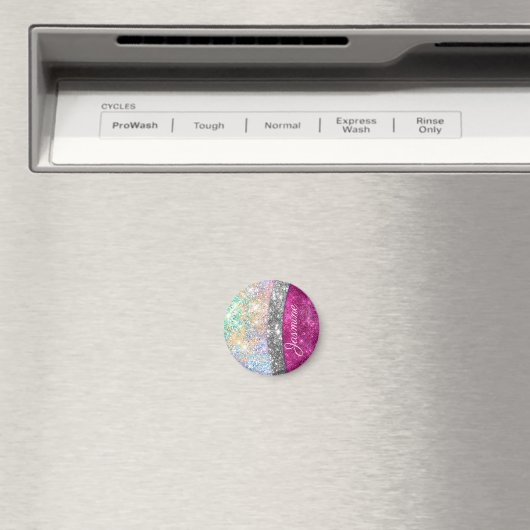 Cute iridescent roze faux glitter monogram magneet (Insitu (Vaatwasser))