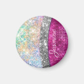 Cute iridescent roze faux glitter monogram magneet (Voorkant)