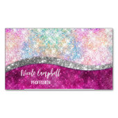 Cute iridescent roze faux glitter monogram magnetisch visitekaartje (Voorkant)