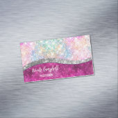 Cute iridescent roze faux glitter monogram magnetisch visitekaartje (Voorbeeld)