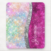 Cute iridescent roze faux glitter monogram muismat (Voorkant)