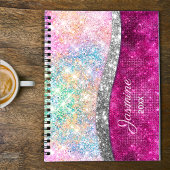 Cute iridescent roze faux glitter monogram planner