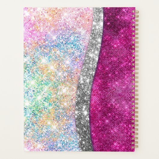 Cute iridescent roze faux glitter monogram planner (Achterkant)