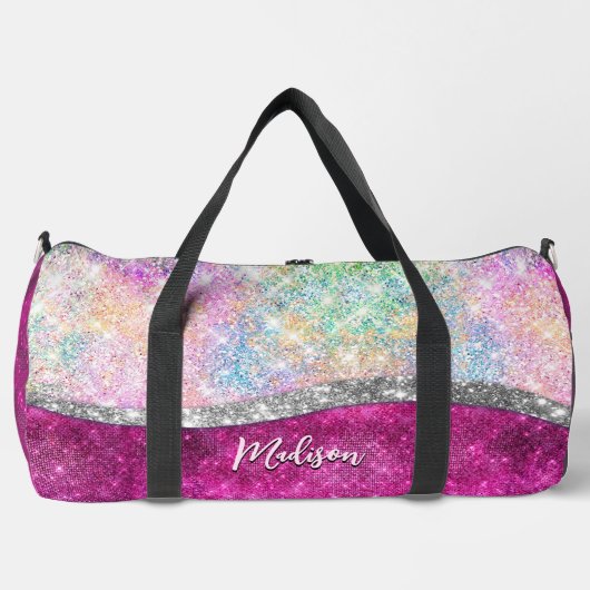 Cute iridescent roze faux glitter monogram plunjezak (Voorkant)