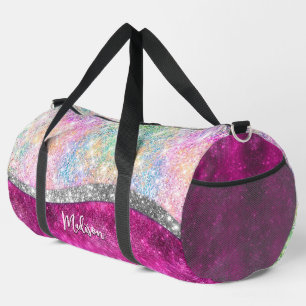 Cute iridescent roze faux glitter monogram plunjezak