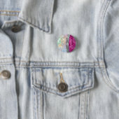 Cute iridescent roze faux glitter monogram ronde button 3,2 cm (In situ)