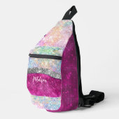 Cute iridescent roze faux glitter monogram sling bag (Rechterhoek)