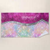 Cute iridescent roze faux glitter monogram strandlaken (Voorkant)
