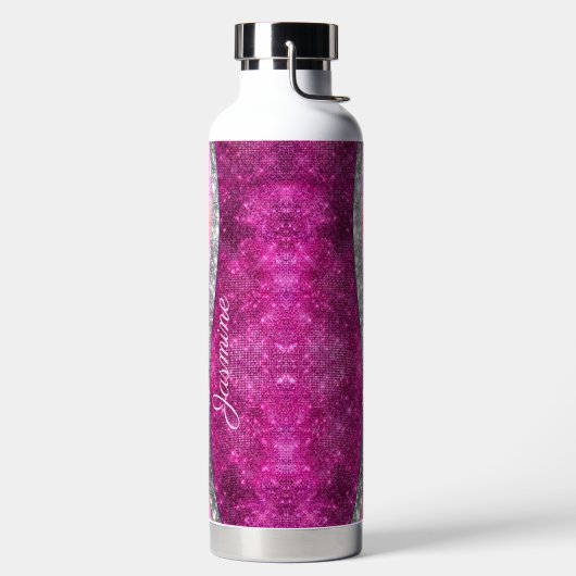 Cute iridescent roze faux glitter monogram waterfles (Links)