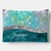 Cute iridescent turquoise faux glitter monogram etui (Voorkant)