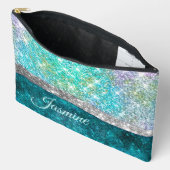 Cute iridescent turquoise faux glitter monogram etui (Open)