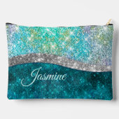 Cute iridescent turquoise faux glitter monogram etui (Achterkant)