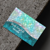 Cute iridescent turquoise faux glitter monogram magnetisch visitekaartje