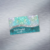Cute iridescent turquoise faux glitter monogram magnetisch visitekaartje (Voorbeeld)