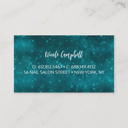 Cute iridescent turquoise faux glitter monogram visitekaartje (Achterkant)