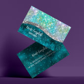 Cute iridescent turquoise faux glitter monogram visitekaartje