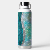 Cute iridescent turquoise faux glitter monogram waterfles (Achterkant)
