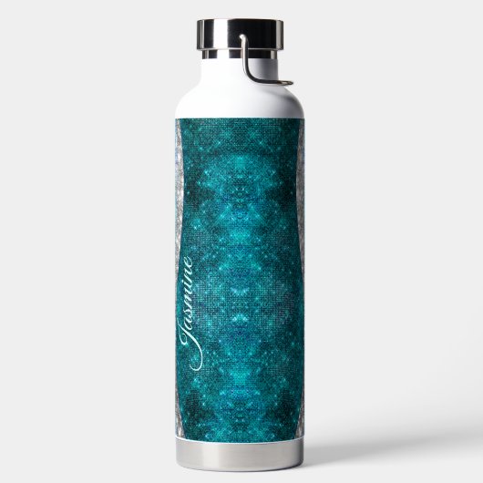 Cute iridescent turquoise faux glitter monogram waterfles (Links)